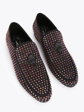 Kurt Geiger Black Loafers with Pink Iridescent Crystal Studs Size EU 41